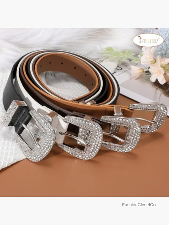 Western Belt for Women Cowgirl Leather Belts Rhinestone Buckle main image 6